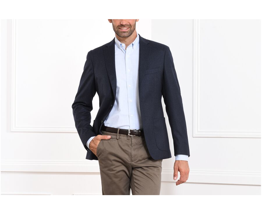 Blazer homme flanelle laine Marine Chiné - LÉONARD 