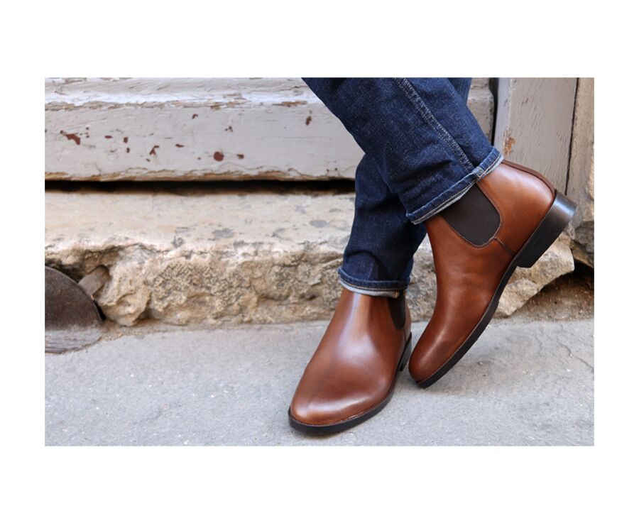 Chelsea boots cuir homme Châtaigne - FLAGER PATIN