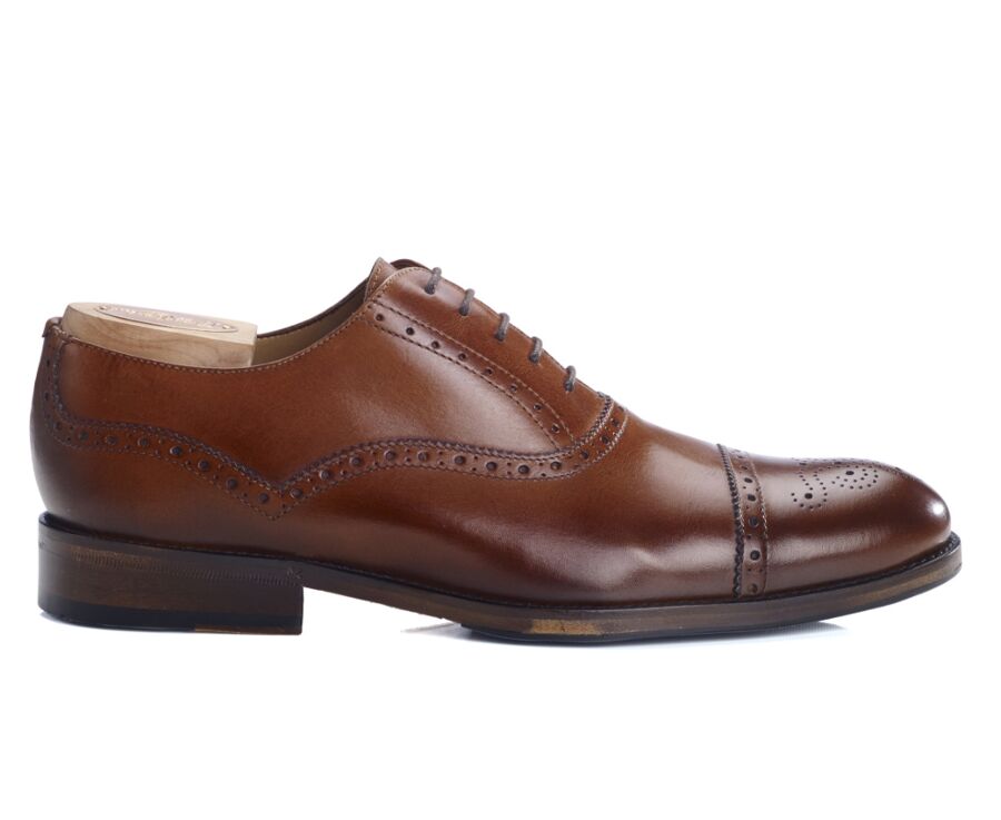Richelieu homme Cognac patiné semelle cuir avec patin - HILCOTT PATIN