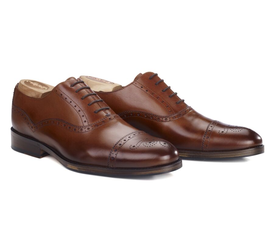 Richelieu homme Cognac patiné semelle cuir avec patin - HILCOTT PATIN