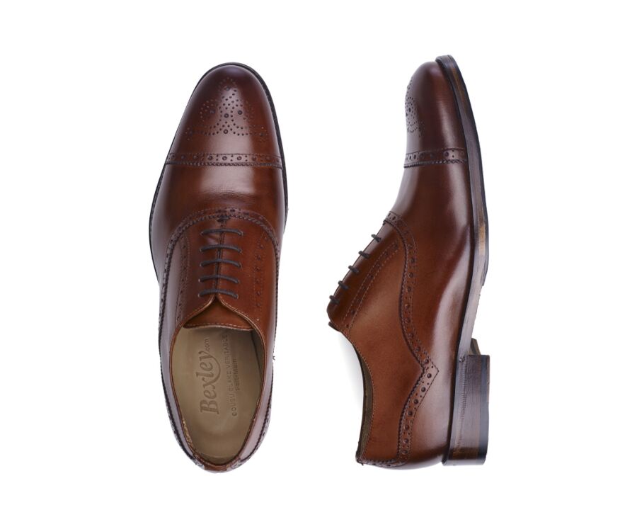Richelieu homme Cognac patiné semelle cuir avec patin - HILCOTT PATIN
