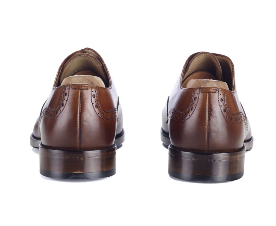 Richelieu homme Cognac patiné semelle cuir avec patin - HILCOTT PATIN