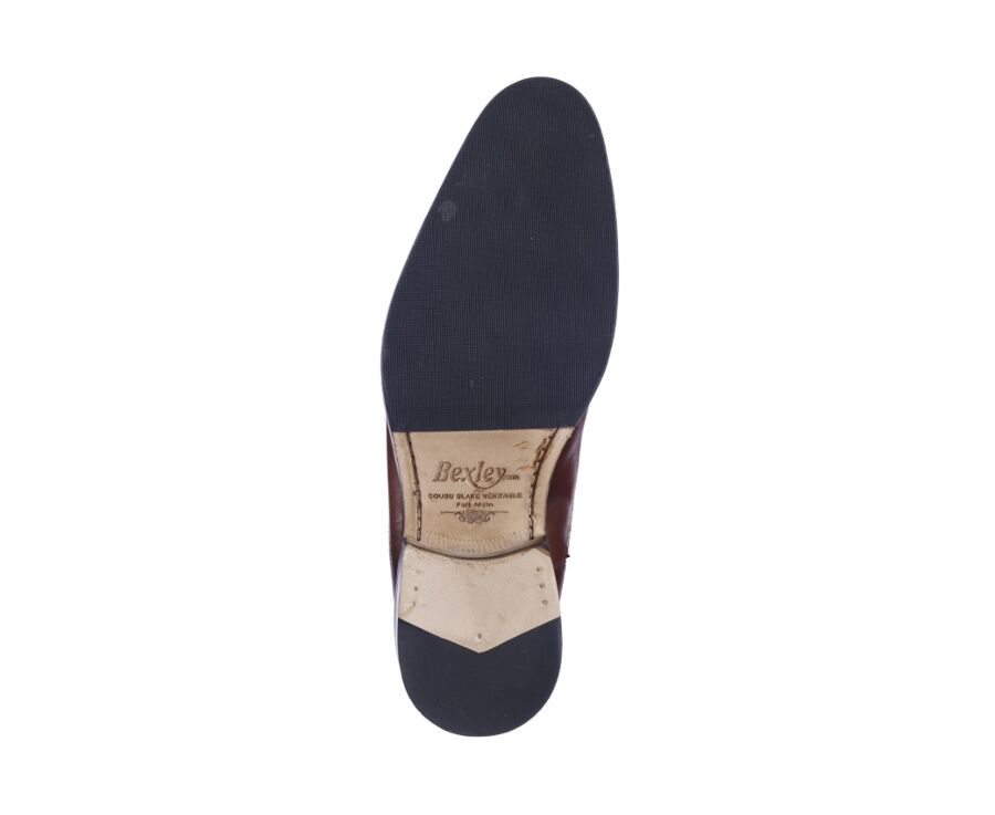 Richelieu homme Cognac patiné semelle cuir avec patin - HILCOTT PATIN