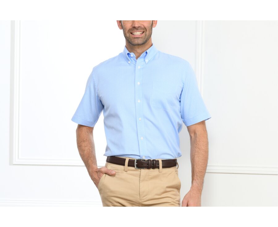 Chemise bleue carreaux fins blancs - Poche - CLAYN MC