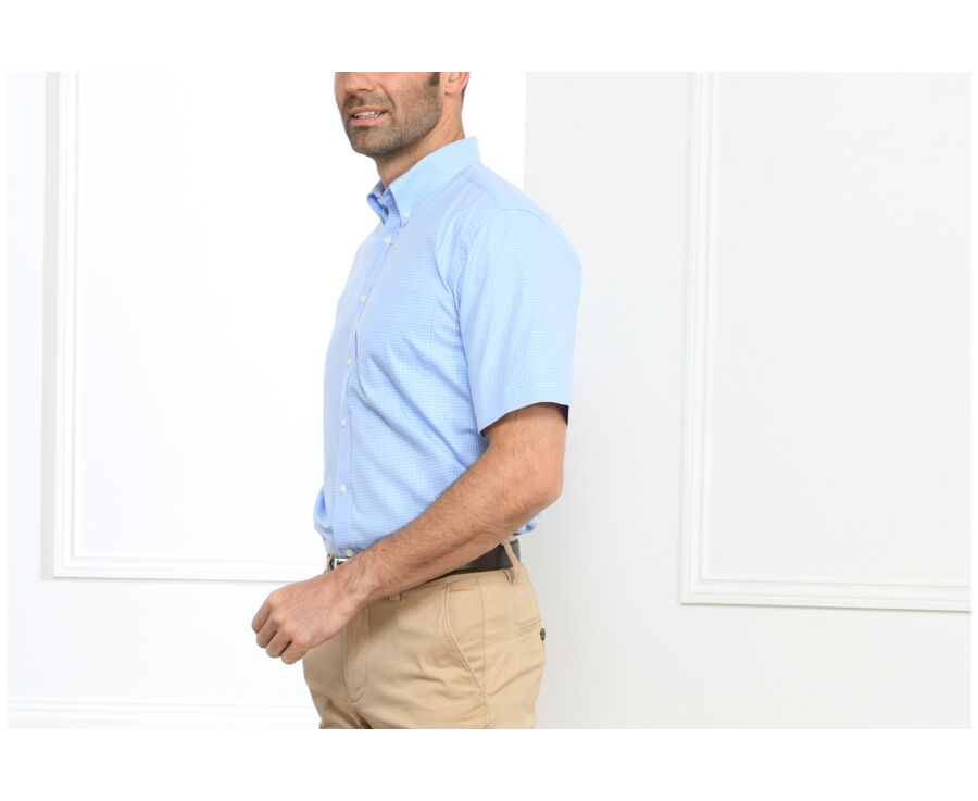 Chemise bleue carreaux fins blancs - Poche - CLAYN MC