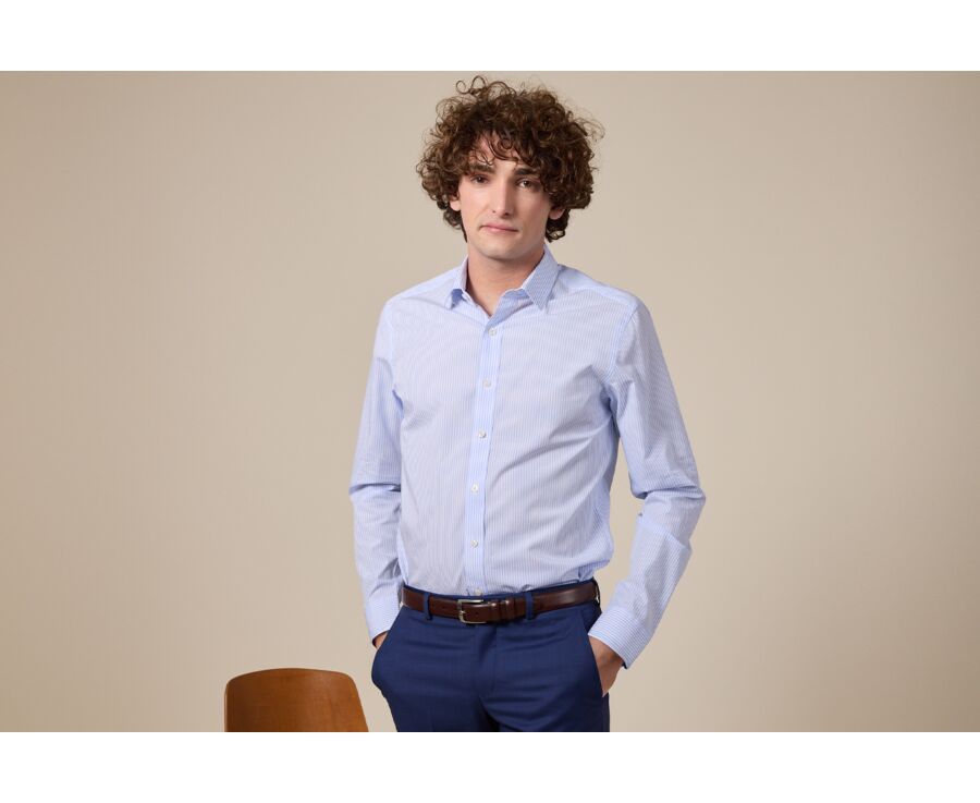 Chemise coton rayée bleu clair et blanc - MAXIMILIEN