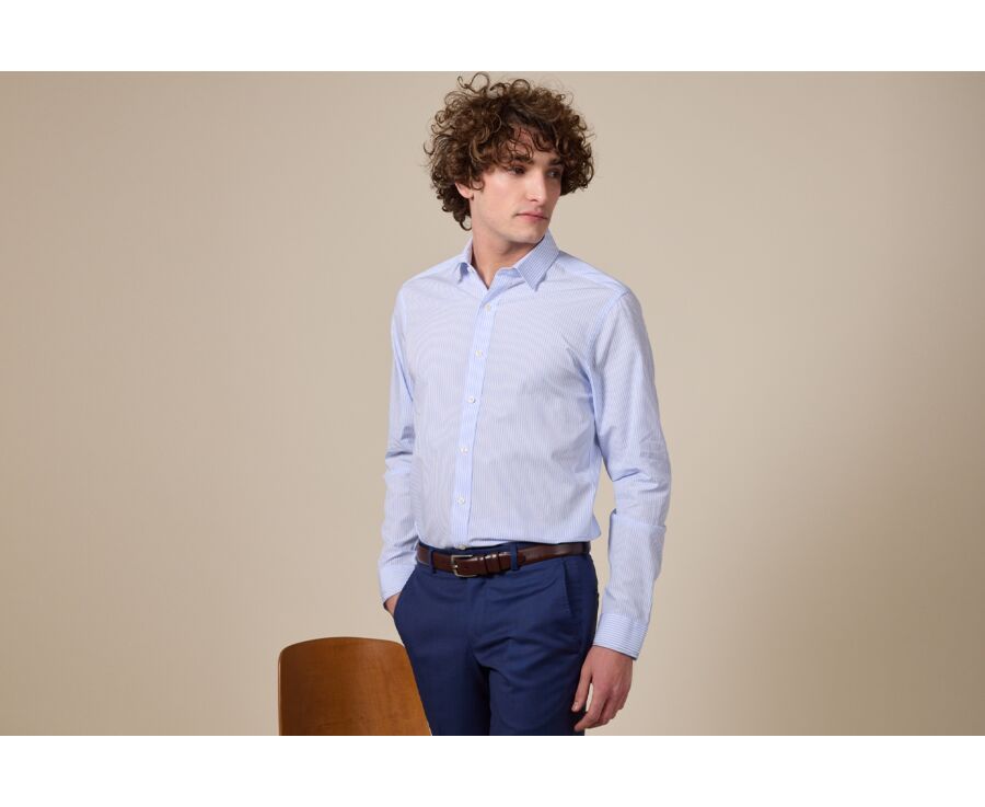 Chemise coton rayée bleu clair et blanc - MAXIMILIEN