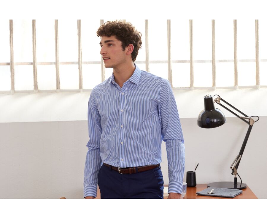 Chemise coton rayée bleu et blanc - MAXIMILIEN