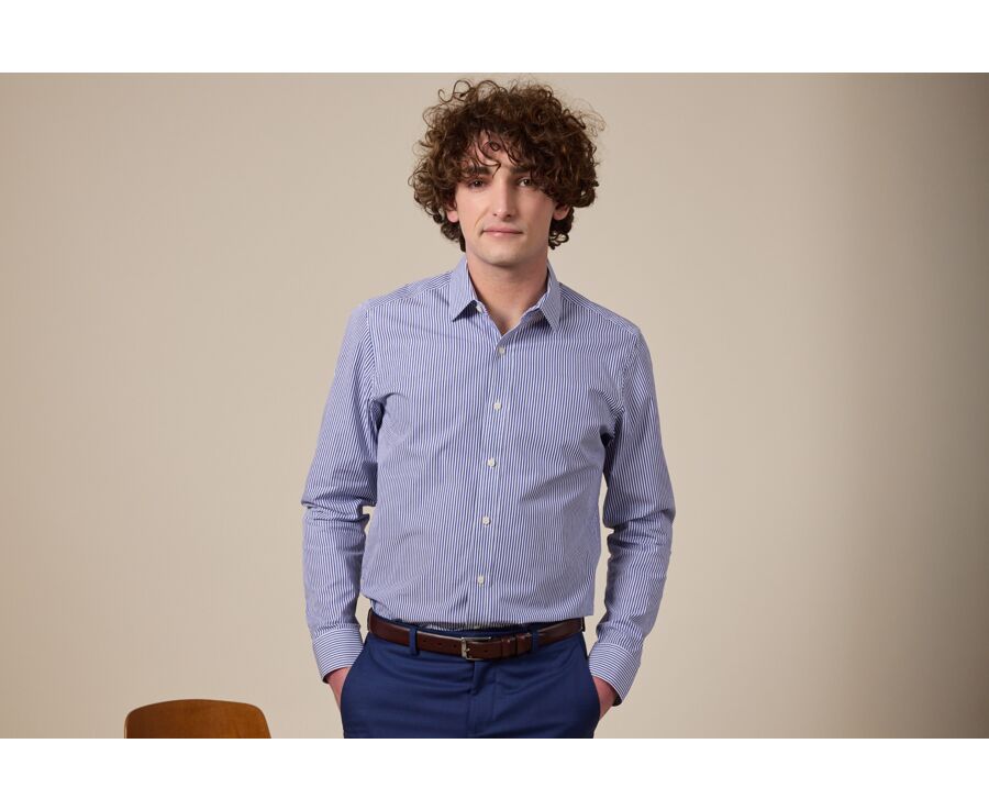 Chemise coton rayée navy et blanc - MAXIMILIEN