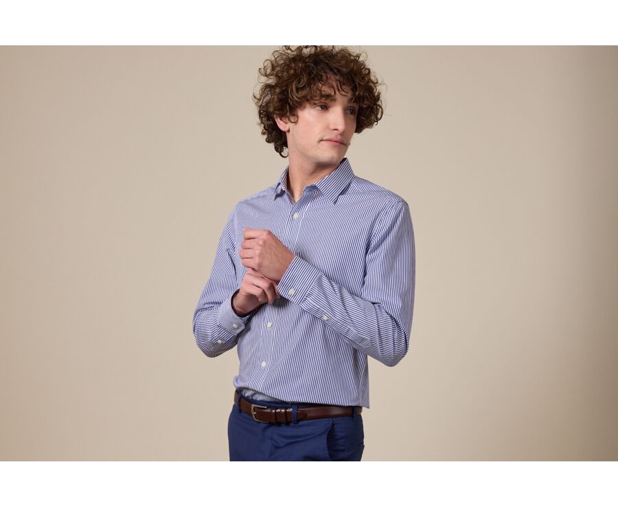 Chemise coton rayée navy et blanc - MAXIMILIEN