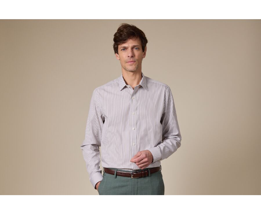 Chemise popeline rayée Taupe et Blanc - MAXIMILIEN