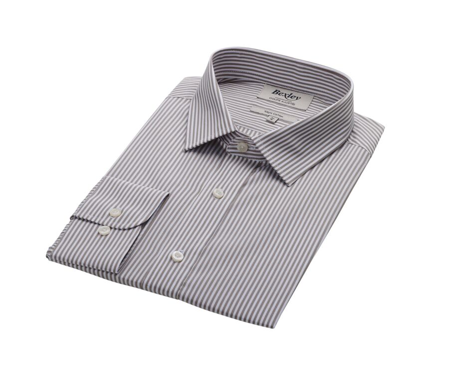 Chemise popeline rayée Taupe et Blanc - MAXIMILIEN