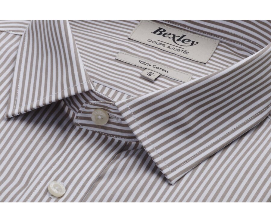 Chemise popeline rayée Taupe et Blanc - MAXIMILIEN