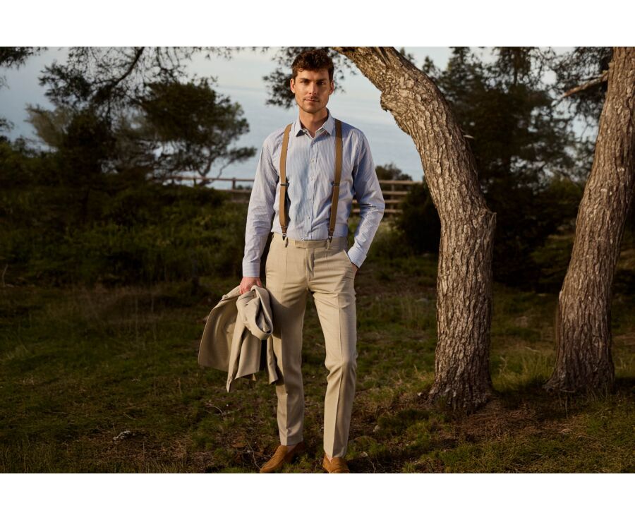 Chemise homme en popeline à rayures bleu gris et blanc - MAXIMILIEN