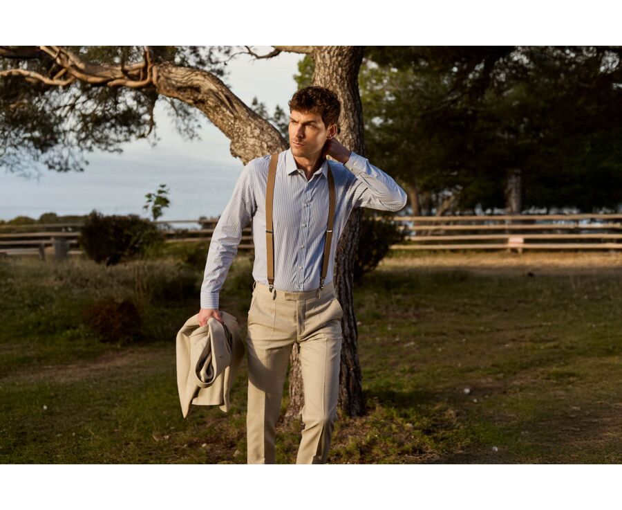 Chemise homme en popeline à rayures bleu gris et blanc - MAXIMILIEN