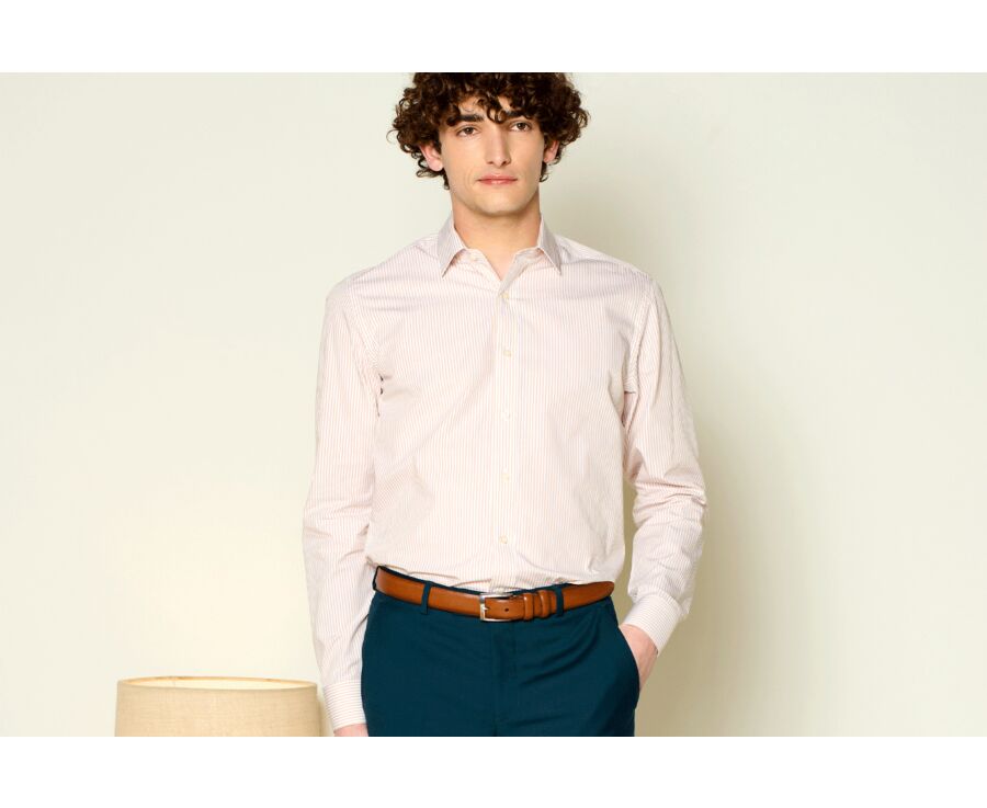 Chemise popeline rayée Beige et Blanc - MAXIMILIEN