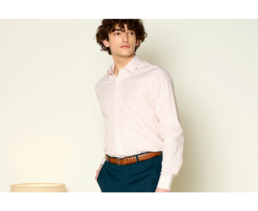 Chemise popeline rayée Beige et Blanc - MAXIMILIEN