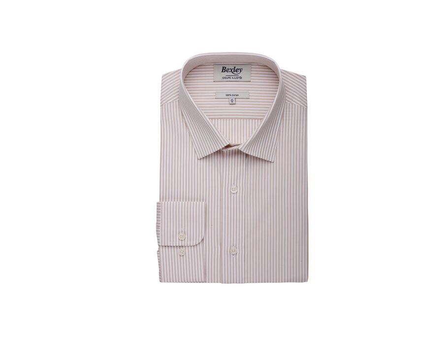 Chemise popeline rayée Beige et Blanc - MAXIMILIEN