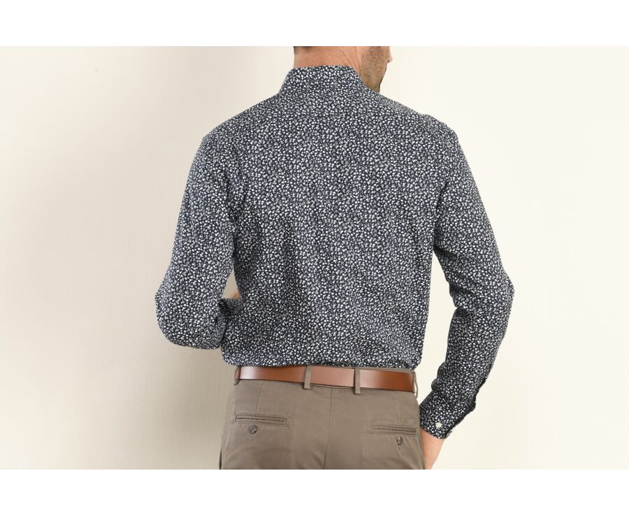 Chemise navy imprimée fleurs blanches - Col français - MATHURIN