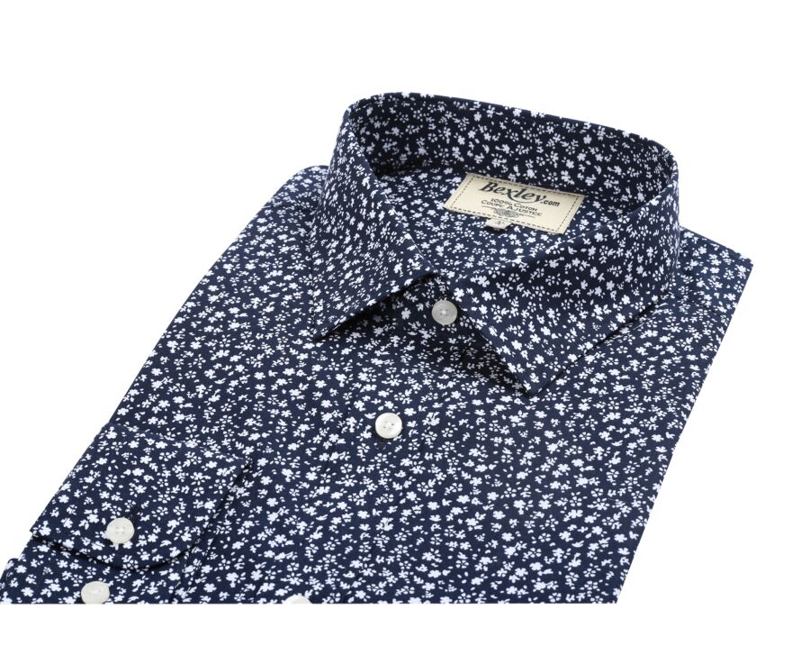 Chemise navy imprimée fleurs blanches - Col français - MATHURIN