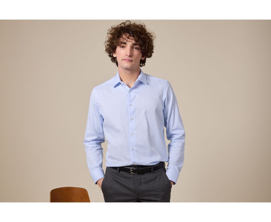 Chemise coton bleu pâle - Col français - PATERNE CLASSIC