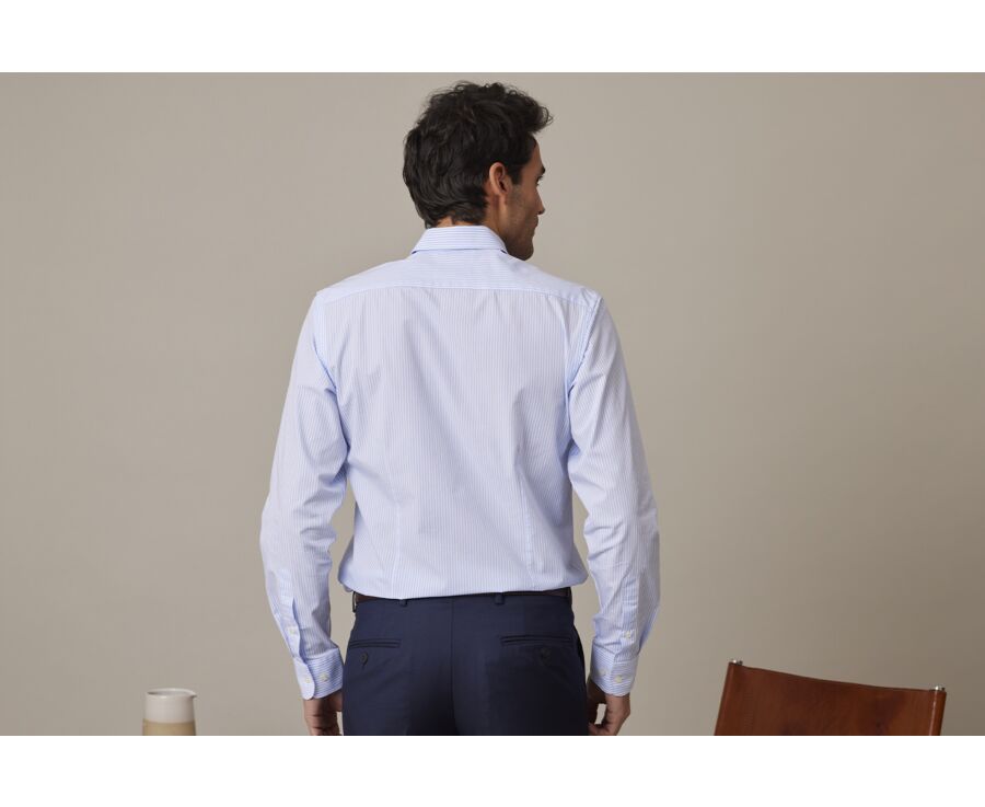 Chemise coton rayures bleues claires et blanches - Col américain - MARLOW