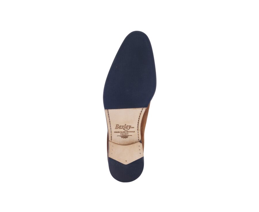 Richelieu homme Velours Cognac semelle cuir avec patin - PETER PATIN