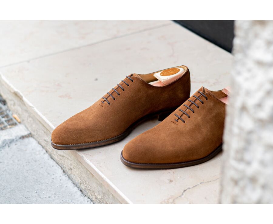 Richelieu homme Velours Cognac semelle cuir avec patin - PETER PATIN