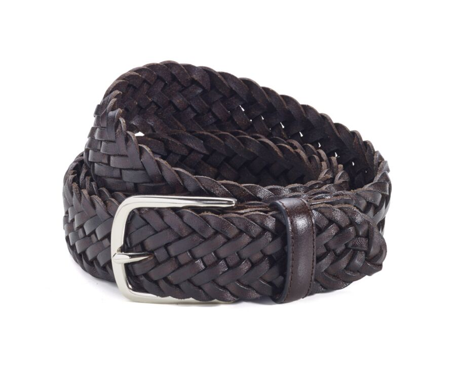 Ceinture en cuir tressée homme Chocolat - NORTHGATE SILVER