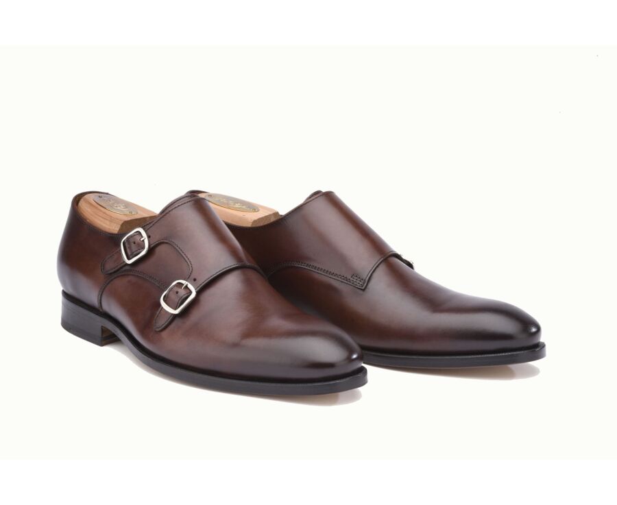 Chaussures homme double boucle Chocolat Patiné - CHIGWELL