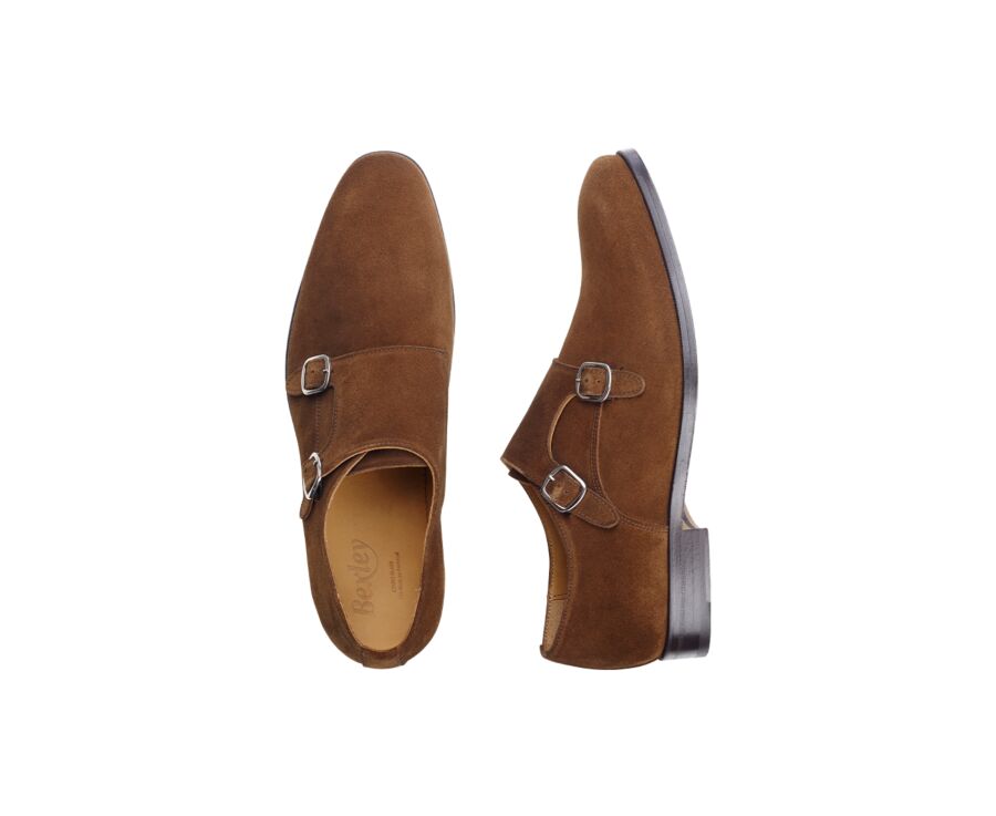 Chaussures homme double boucle Velours Havane - CHIGWELL