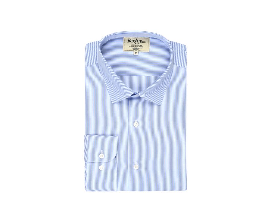 Chemise à fines rayures bleues - Col français - AUBERTIN CLASSIC