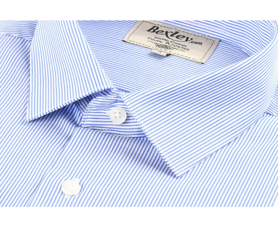 Chemise à fines rayures bleues - Col français - AUBERTIN CLASSIC