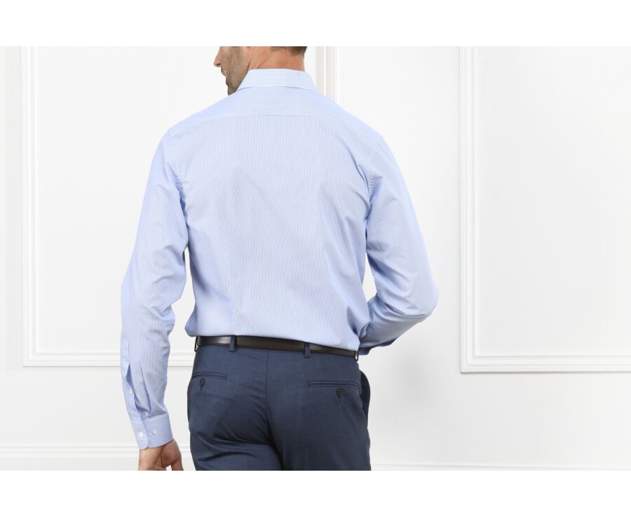 Chemise à fines rayures bleues - Col français - AUBERTIN CLASSIC