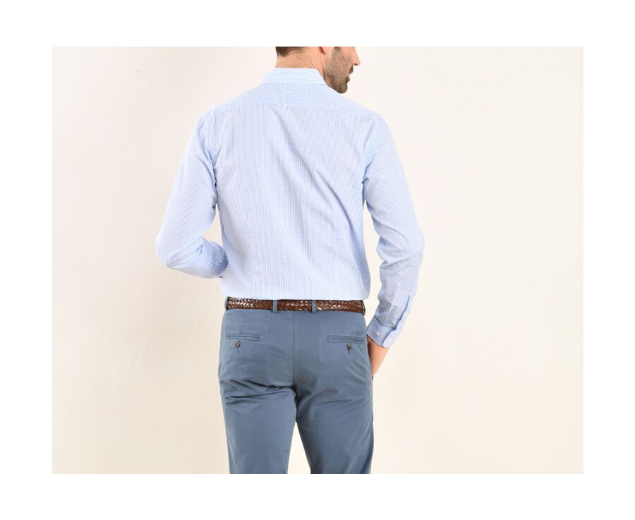 Chemise blanche à carreaux bleus clairs - Col français - ALFIERO
