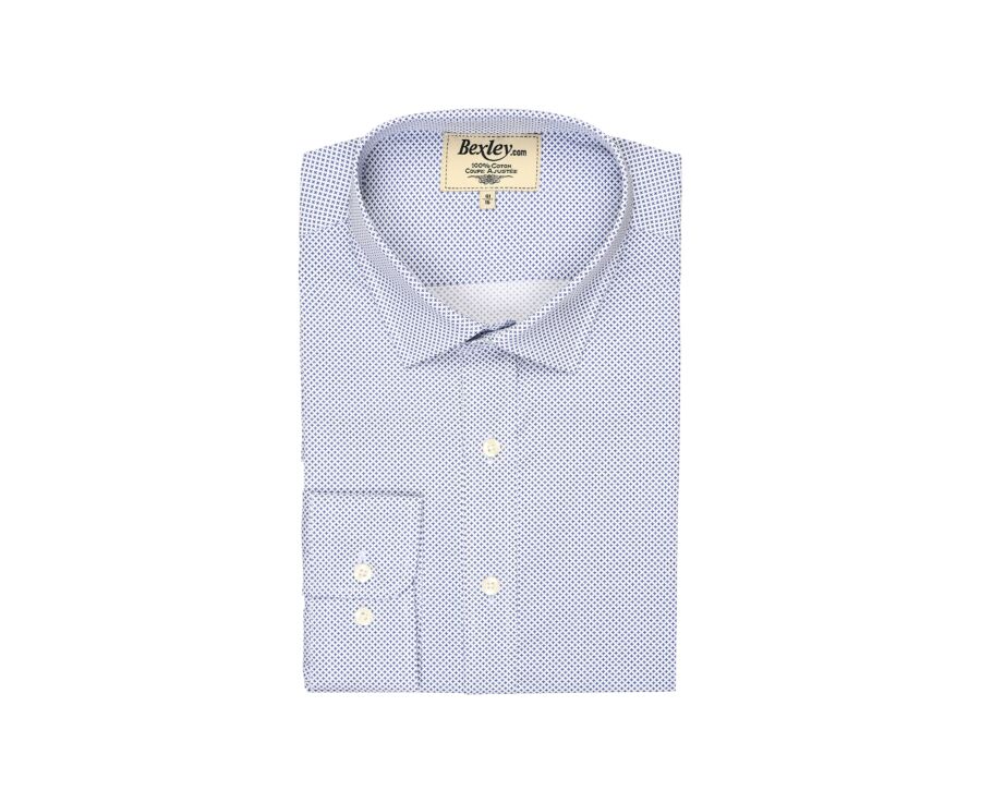Chemise blanche imprimée motifs bleus - Col français - BERANGER