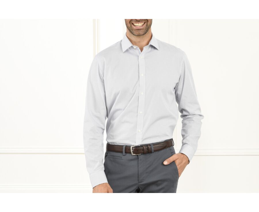 Chemise blanche imprimée motifs bleus - Col français - BERANGER