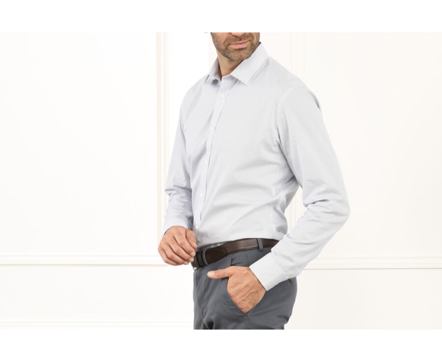 Chemise blanche imprimée motifs bleus - Col français - BERANGER