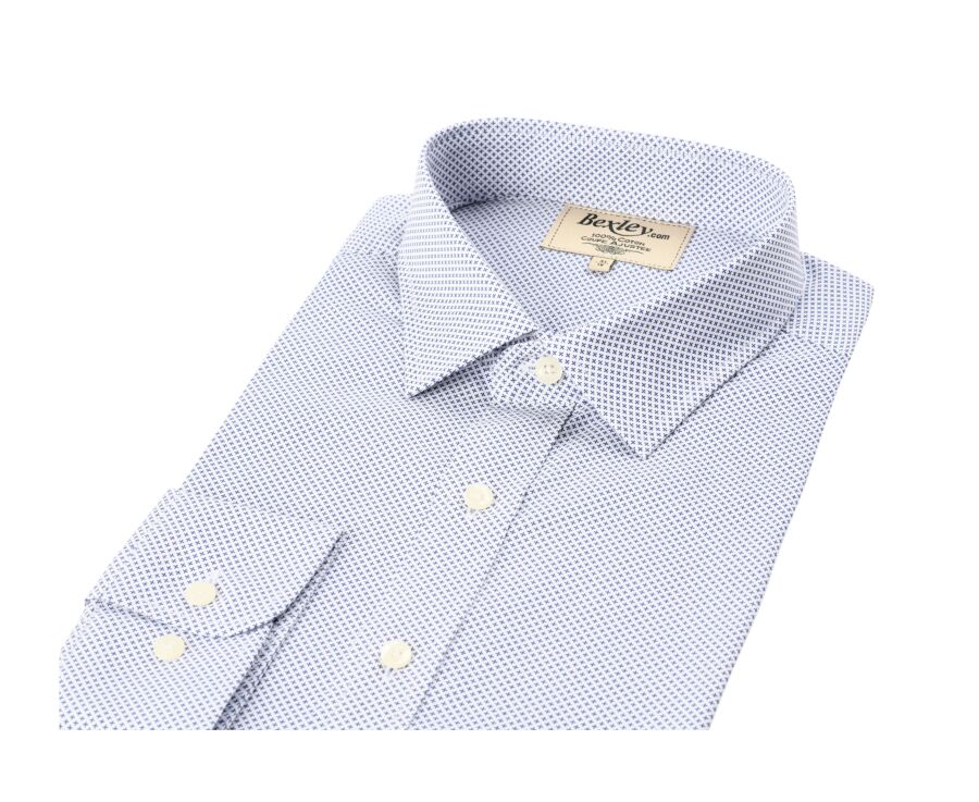 Chemise blanche imprimée motifs bleus - Col français - BERANGER