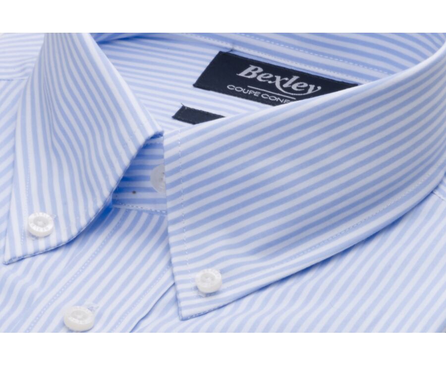 Chemise coton rayures Bleues Claires et blanches - Col américain - MARLON