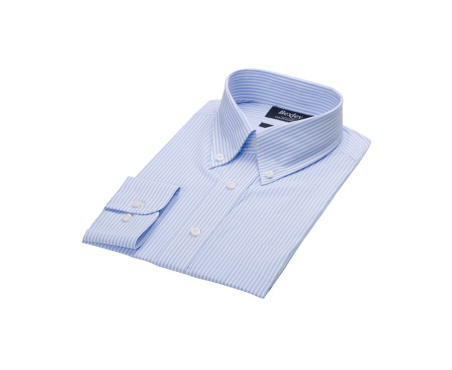 Chemise coton rayures Bleues Claires et blanches - Col américain - MARLON
