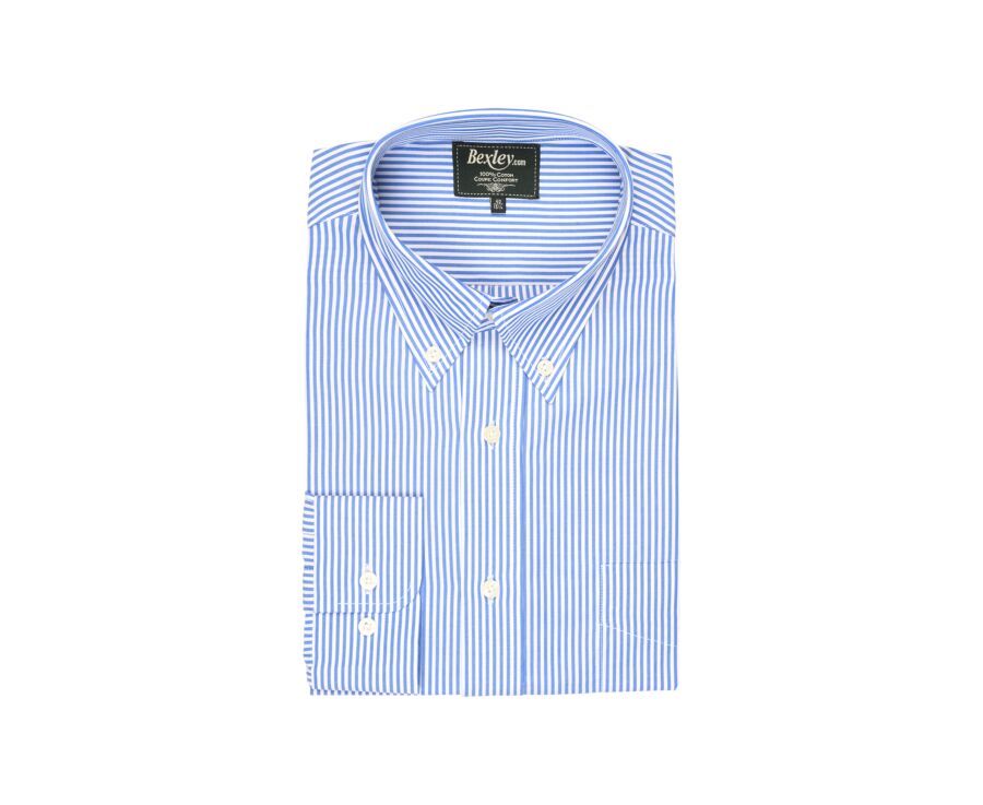 Chemise coton rayures bleues - Col américain - MARLON
