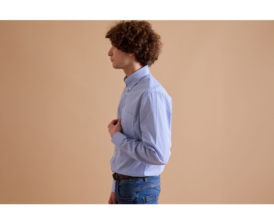 Chemise coton rayures bleues - Col américain - MARLON