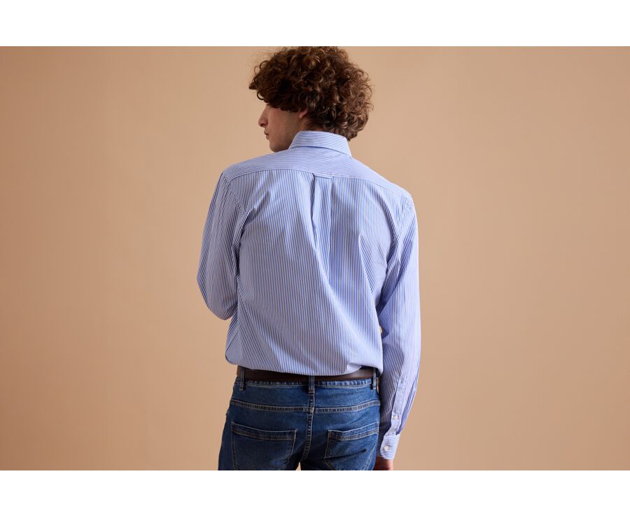 Chemise coton rayures bleues - Col américain - MARLON