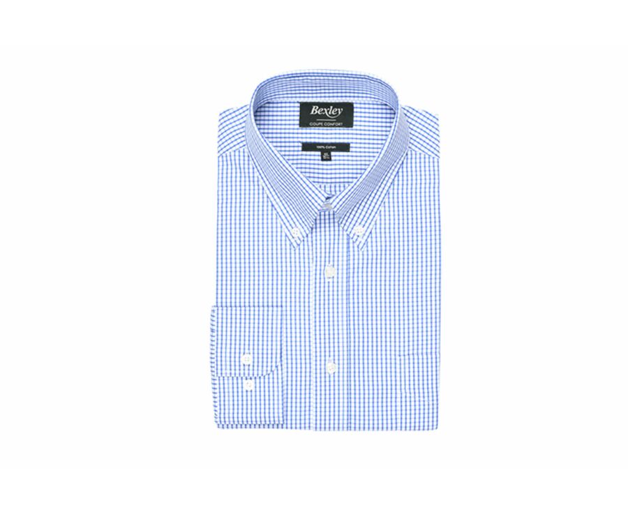 Chemise coton blanche à carreaux bleus - Poche - SCOTT