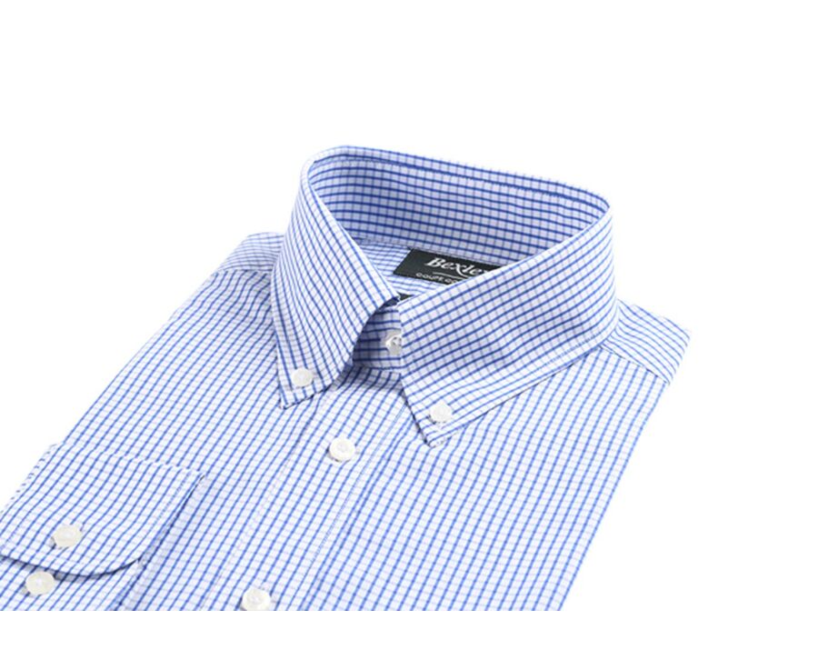 Chemise coton blanche à carreaux bleus - Poche - SCOTT