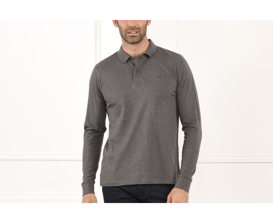 Polo manches longues homme Anthracite Chiné - ALEC ML