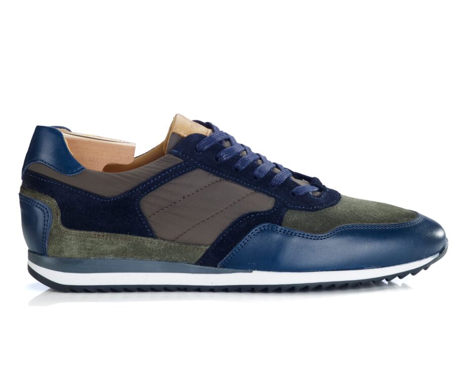 Sneakers homme cuir Navy & Velours Kaki - CORUNNA
