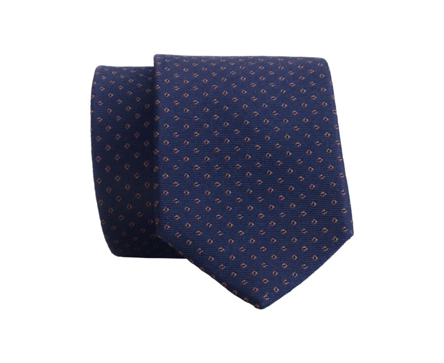 Cravate Soie Motif Carré Marine et Marron