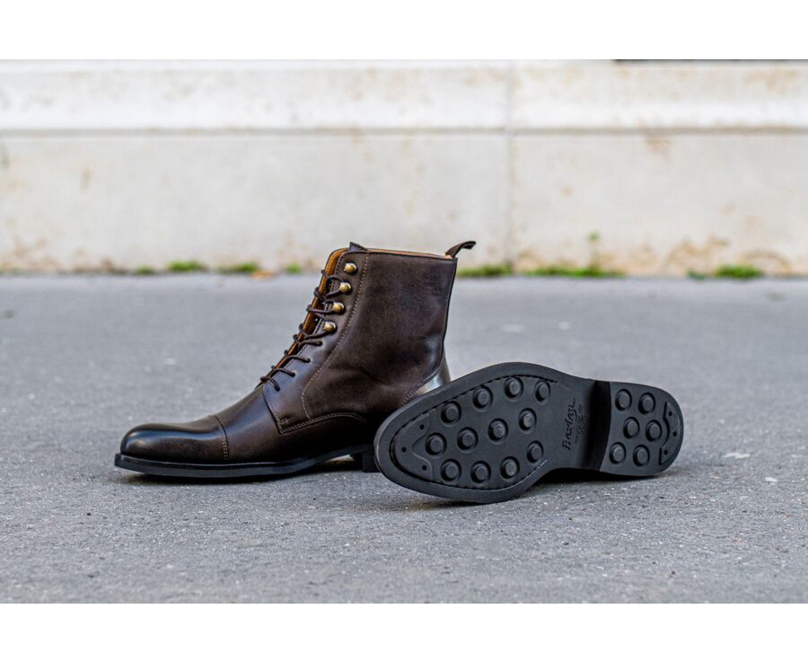 Derby boots homme à lacets Chocolat patiné - ENFIELD II GOMME CITY